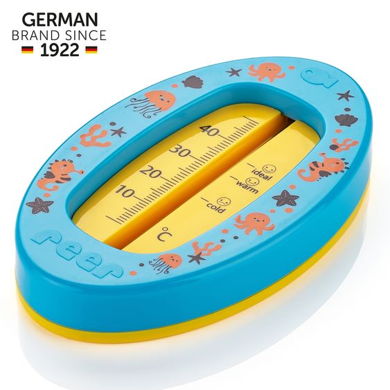 Reer Badethermometer oval mit Markierung für die optimale Badethemperatur, quecksilberfrei - Blau