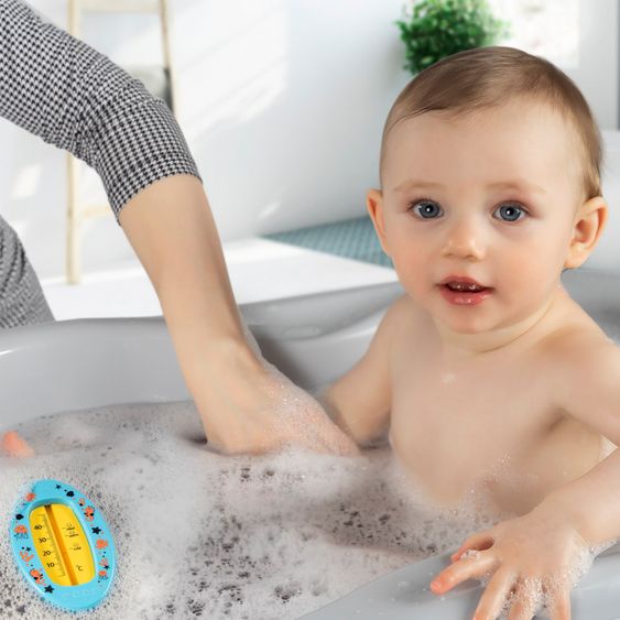 Reer Badethermometer oval mit Markierung für die optimale Badethemperatur, quecksilberfrei - Blau