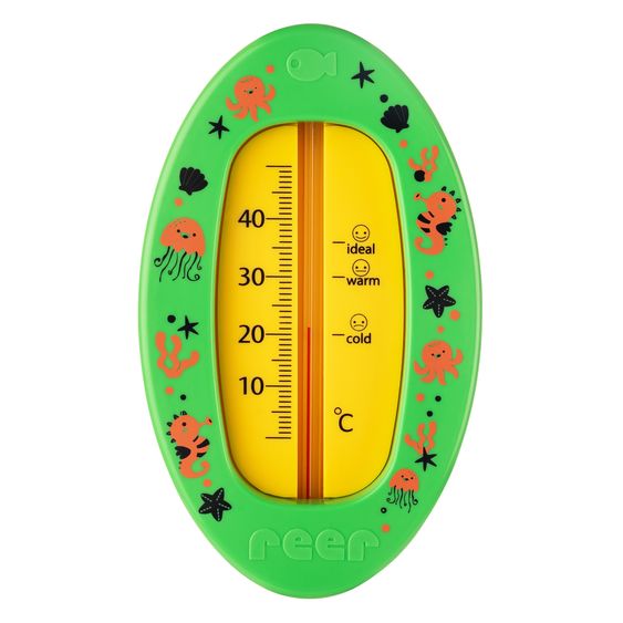 Reer Badethermometer oval mit Markierung für die optimale Badethemperatur, quecksilberfrei - Grün