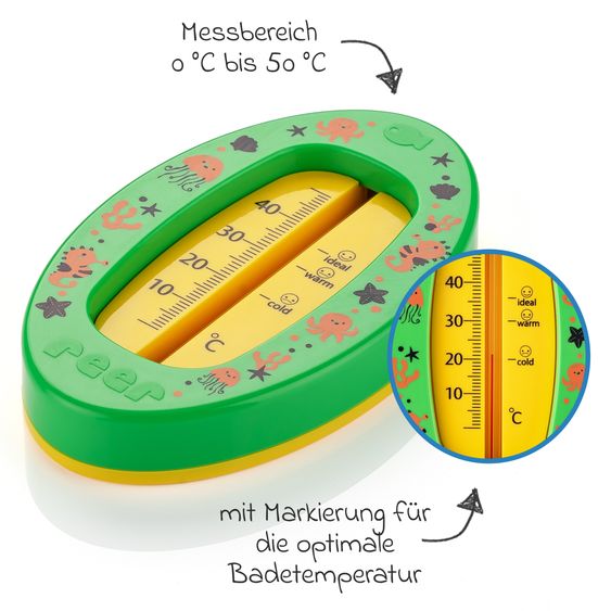 Reer Badethermometer oval mit Markierung für die optimale Badethemperatur, quecksilberfrei - Grün