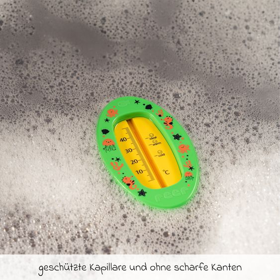 Reer Badethermometer oval mit Markierung für die optimale Badethemperatur, quecksilberfrei - Grün