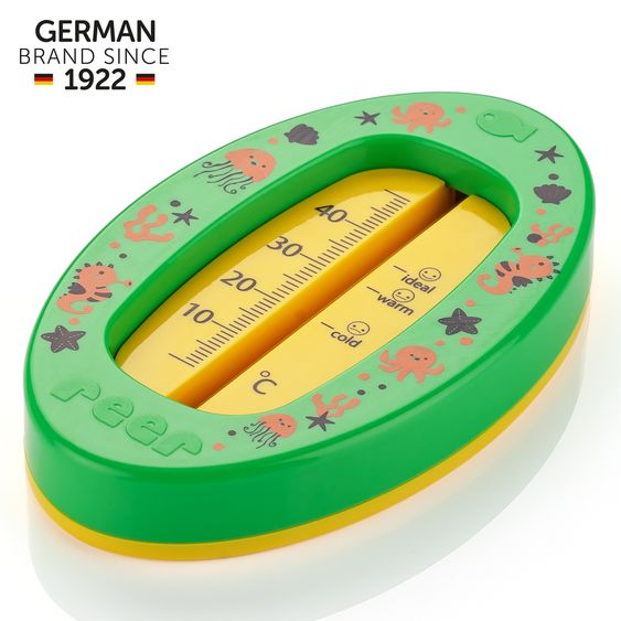 Reer Badethermometer oval mit Markierung für die optimale Badethemperatur, quecksilberfrei - Grün