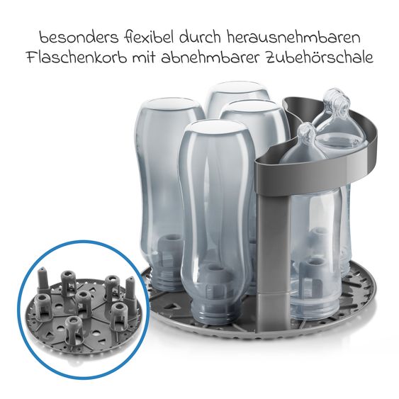 Reer Dispositivo di disinfezione VapoMat S per 6 biberon e accessori in 10 min. a base di vapore d'acqua - Antracite / Grigio