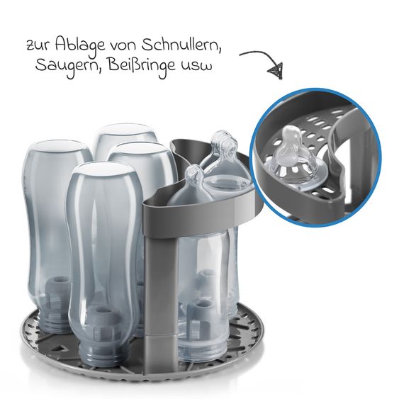 Reer Dispositivo di disinfezione VapoMat S per 6 biberon e accessori in 10 min. a base di vapore d'acqua - Antracite / Grigio