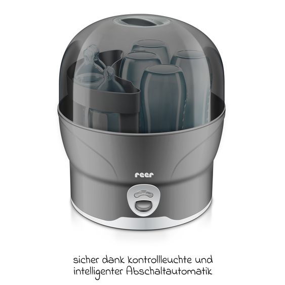 Reer Dispositivo di disinfezione VapoMat S per 6 biberon e accessori in 10 min. a base di vapore d'acqua - Antracite / Grigio
