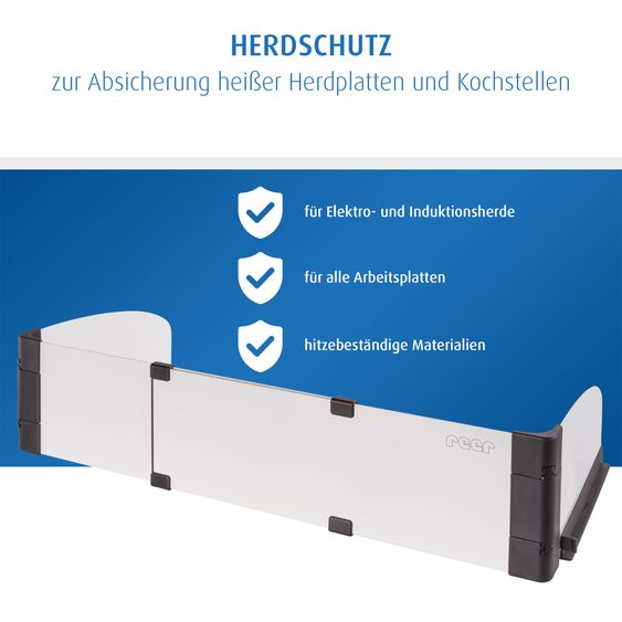 Reer Barrière De Protection Pour Bébé Basic Compatible Avec Plaques Électriques Et À Induction - Blanc Noir