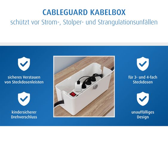 Reer Kabelbox CableGuard zum Kindersicheren Verstauen von Steckdosenleisten - Weiß Grau