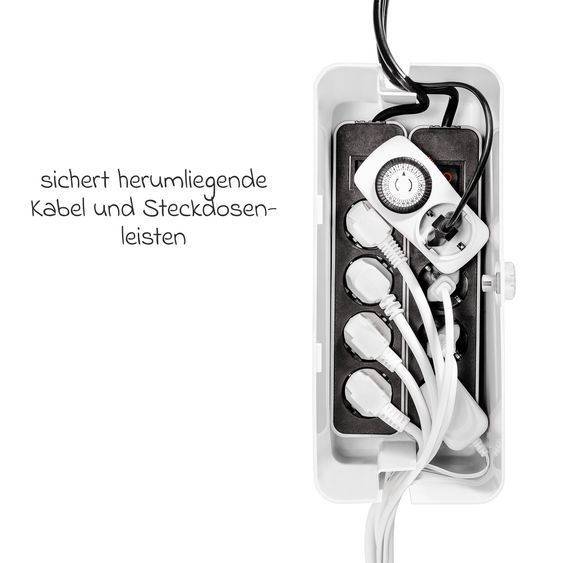 Reer Kabelbox CableGuard zum Kindersicheren Verstauen von Steckdosenleisten - Weiß Grau