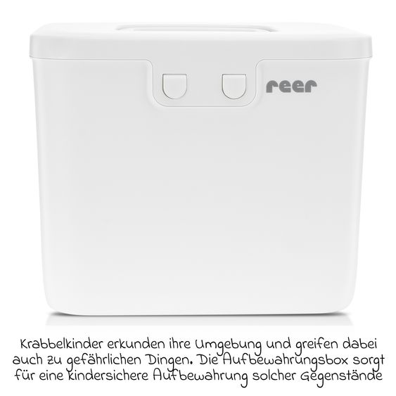Reer Kindersichere Aufbewahrungsbox SafeContainer für Wasch- und Spülmitteltabs und viel mehr - Weiß