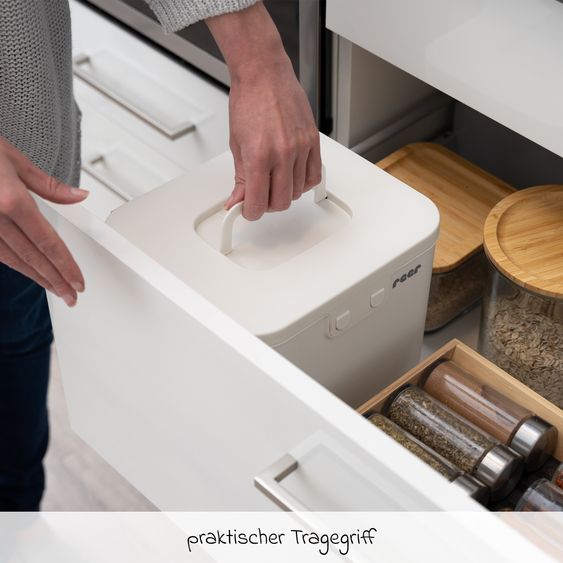 Reer Kindersichere Aufbewahrungsbox SafeContainer für Wasch- und Spülmitteltabs und viel mehr - Weiß