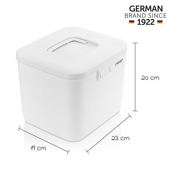 Reer Kindersichere Aufbewahrungsbox SafeContainer für Wasch- und Spülmitteltabs und viel mehr - Weiß