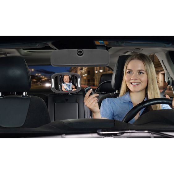 Reer LED car safety mirror with light - BabyView - Anthracite