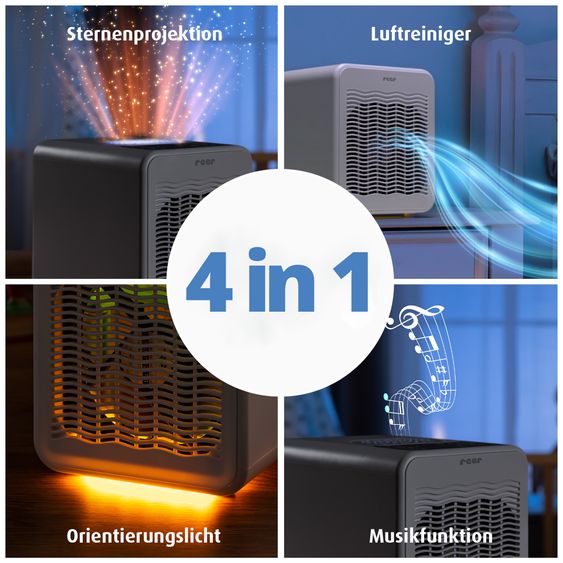 Reer Luftreiniger 4in1 Air Purifer - mit Nachtlicht, Sternenprojektor & Musikfunktion - Weiß