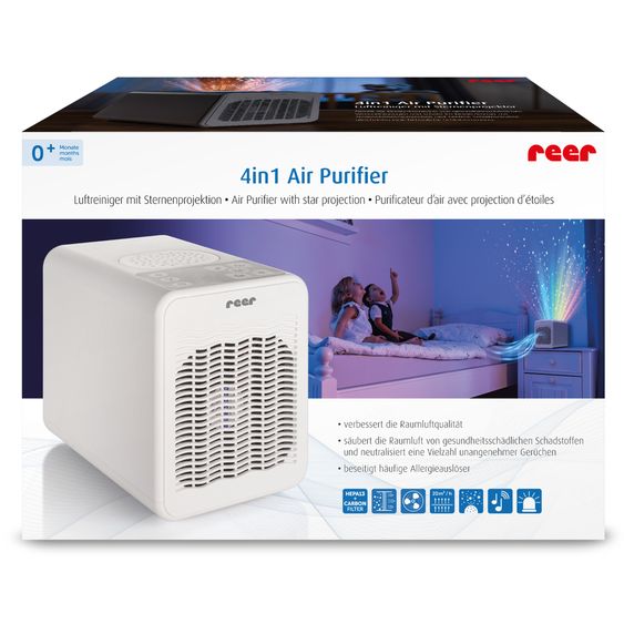 Reer Luftreiniger 4in1 Air Purifer - mit Nachtlicht, Sternenprojektor & Musikfunktion - Weiß