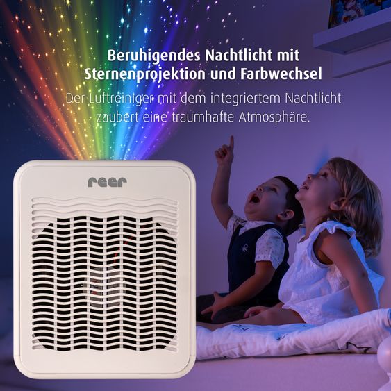 Reer Luftreiniger 4in1 Air Purifer - mit Nachtlicht, Sternenprojektor & Musikfunktion - Weiß