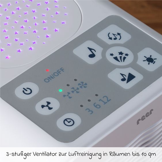 Reer Luftreiniger 4in1 Air Purifer - mit Nachtlicht, Sternenprojektor & Musikfunktion - Weiß