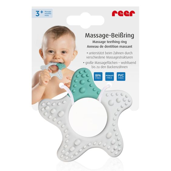 Reer Massage-Beißring Stern unterstütz beim Zahnen - Weiß Grün