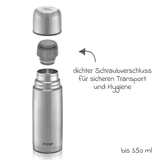 Reer Pure Borraccia Termica in Acciaio Inox 350 ml igienico, insapore e infrangibile - Acciaio inox