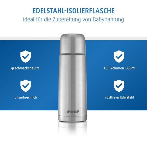 Reer Pure Borraccia Termica in Acciaio Inox 350 ml igienico, insapore e infrangibile - Acciaio inox