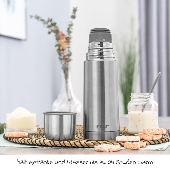 Reer Pure Borraccia Termica in Acciaio Inox 350 ml igienico, insapore e infrangibile - Acciaio inox