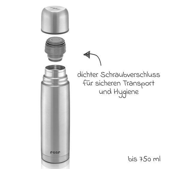Reer Pure Borraccia Termica in Acciaio Inox 750 ml igienico, neutro al gusto e infrangibile - Acciaio inox