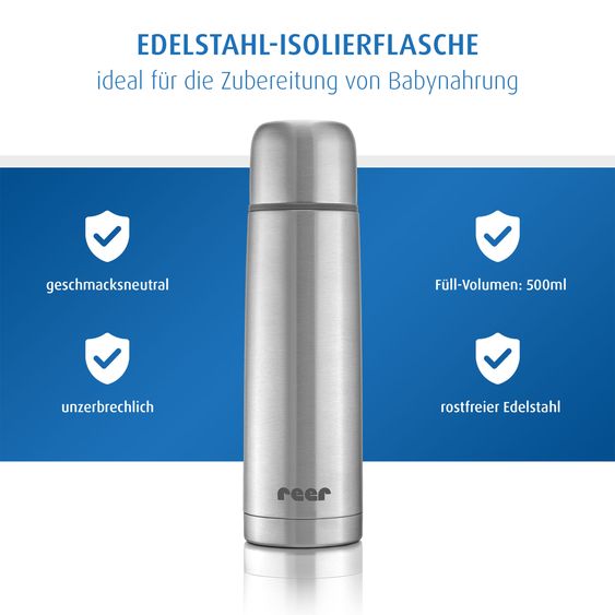 Reer Pure Borraccia Termica in Acciaio Inox 750 ml igienico, neutro al gusto e infrangibile - Acciaio inox