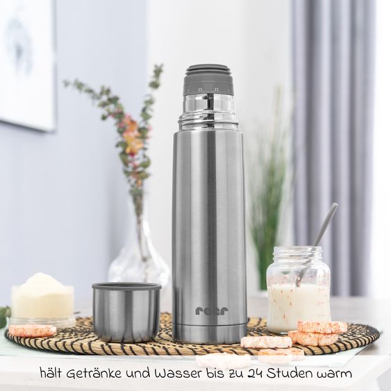 Reer Pure Borraccia Termica in Acciaio Inox 750 ml igienico, neutro al gusto e infrangibile - Acciaio inox