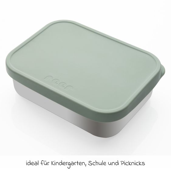 Reer Contenitore per pane in silicone e acciaio inox con contenitore separato, capacità circa 700 ml - Argento / Verde