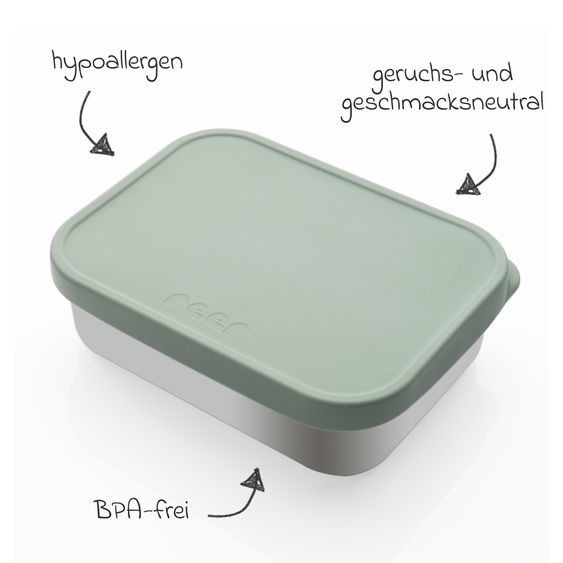 Reer Contenitore per pane in silicone e acciaio inox con contenitore separato, capacità circa 700 ml - Argento / Verde