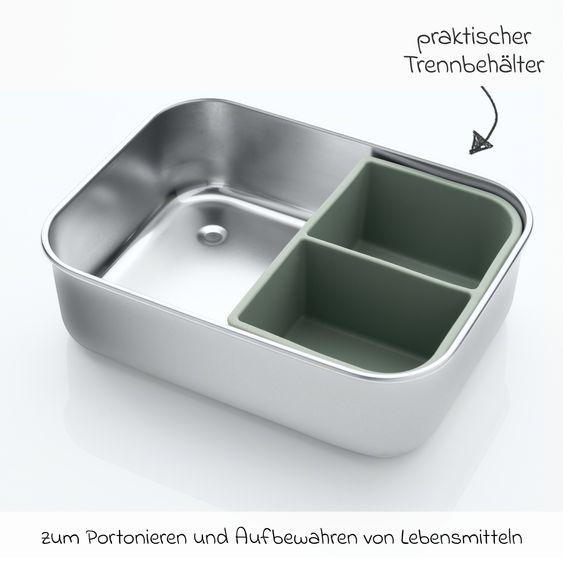 Reer Contenitore per pane in silicone e acciaio inox con contenitore separato, capacità circa 700 ml - Argento / Verde