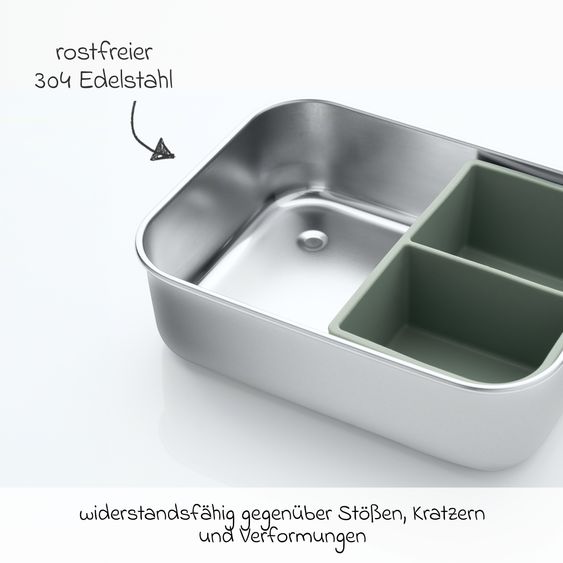 Reer Contenitore per pane in silicone e acciaio inox con contenitore separato, capacità circa 700 ml - Argento / Verde