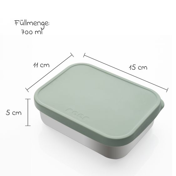 Reer Contenitore per pane in silicone e acciaio inox con contenitore separato, capacità circa 700 ml - Argento / Verde