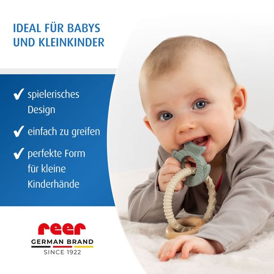 Reer Anneau De Dentition Silicone Bois BiteDuo Soutient Pendant La Dentition Et Favorise La Motricité Fine - Beige Vert