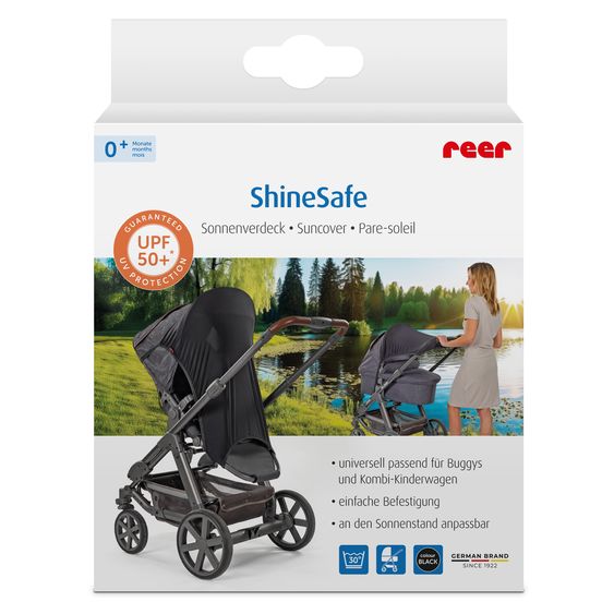 Reer Sonnenschutz ShineSafe UPF 50+ universell passend für Buggys & Kombi-Kinderwagen - Schwarz