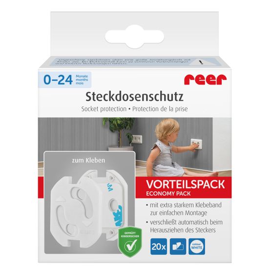 Reer Steckdosenschutz 20er Pack zum Kleben - Weiß