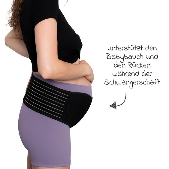 Reer Stützgürtel Mama mit Klettverschluss, atmunksaktiv unterstützt den Babybauch & den Rücken - Schwarz
