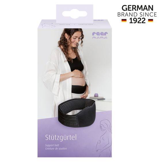 Reer Stützgürtel Mama mit Klettverschluss, atmunksaktiv unterstützt den Babybauch & den Rücken - Schwarz
