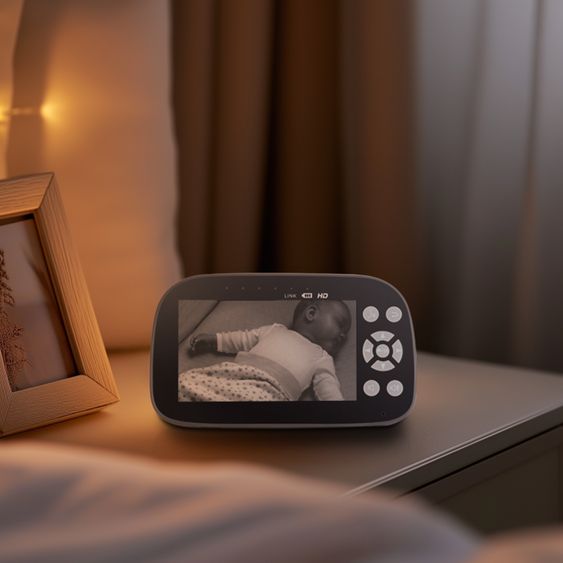 Reer Video-Babyphone BabyCam Pro HD Move mit Babyeinheit, Elternteil, 2 x USB-Kabel & 2 x Netzteil - Schwarz