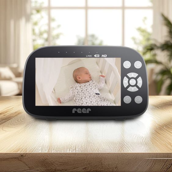 Reer Video-Babyphone BabyCam Pro HD Move mit Babyeinheit, Elternteil, 2 x USB-Kabel & 2 x Netzteil - Schwarz