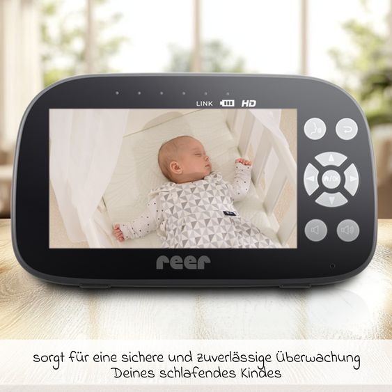 Reer Video-Babyphone BabyCam Pro HD Move mit Babyeinheit, Elternteil, 2 x USB-Kabel & 2 x Netzteil - Schwarz