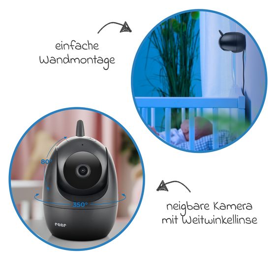 Reer Video-Babyphone BabyCam Pro HD Move mit Babyeinheit, Elternteil, 2 x USB-Kabel & 2 x Netzteil - Schwarz