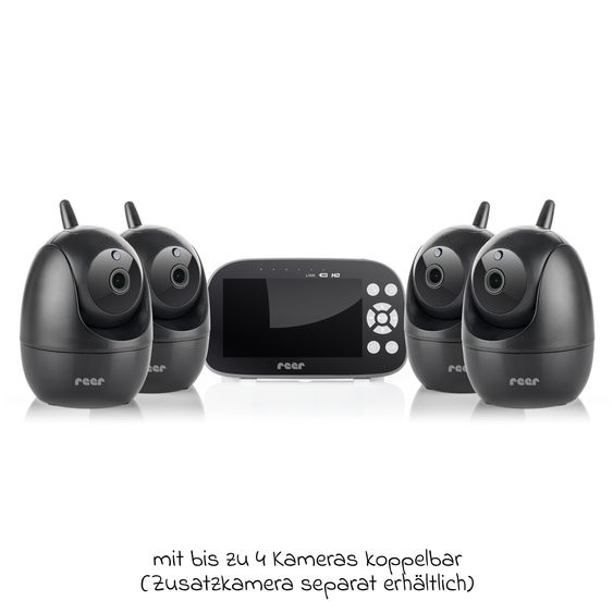 Reer Video-Babyphone BabyCam Pro HD Move mit Babyeinheit, Elternteil, 2 x USB-Kabel & 2 x Netzteil - Schwarz