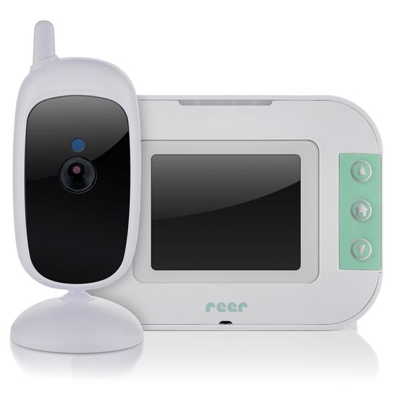 Reer Video-Babyphone BabyCam S mit Babyeinheit, Elternteil, 2 x USB-Kabel & 1 x Netzteil - Weiß / Türkis