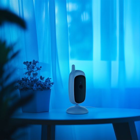 Reer Video-Babyphone BabyCam S mit Babyeinheit, Elternteil, 2 x USB-Kabel & 1 x Netzteil - Weiß / Türkis