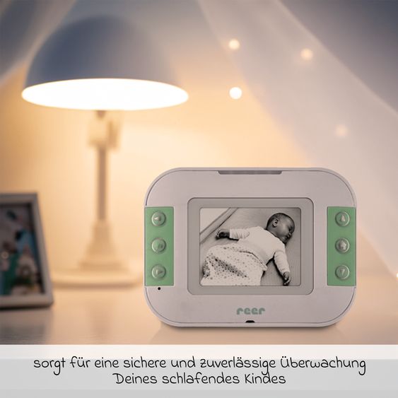 Reer Video-Babyphone BabyCam S mit Babyeinheit, Elternteil, 2 x USB-Kabel & 1 x Netzteil - Weiß / Türkis