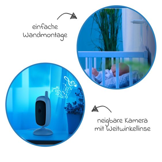 Reer Video-Babyphone BabyCam S mit Babyeinheit, Elternteil, 2 x USB-Kabel & 1 x Netzteil - Weiß / Türkis