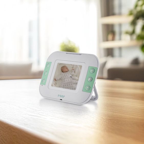 Reer Video-Babyphone BabyCam S mit Babyeinheit, Elternteil, 2 x USB-Kabel & 1 x Netzteil - Weiß / Türkis