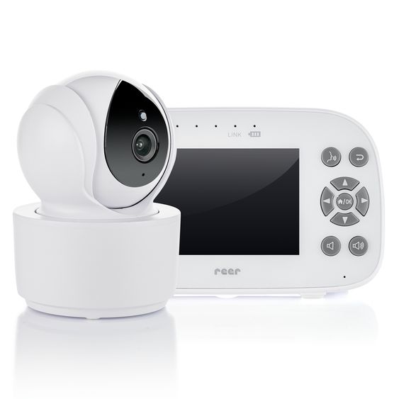 Reer Video-Babyphone BabyCam XL XL Move mit Babyeinheit, Elternteil, 2 x USB-Kabel & 1 x Netzteil - Weiß / Grau