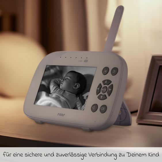 Reer Video-Babyphone BabyCam XL XL Move mit Babyeinheit, Elternteil, 2 x USB-Kabel & 1 x Netzteil - Weiß / Grau