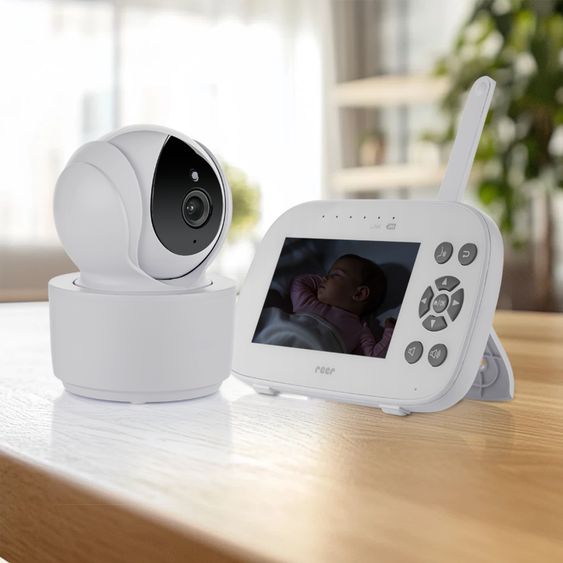 Reer Video-Babyphone BabyCam XL XL Move mit Babyeinheit, Elternteil, 2 x USB-Kabel & 1 x Netzteil - Weiß / Grau